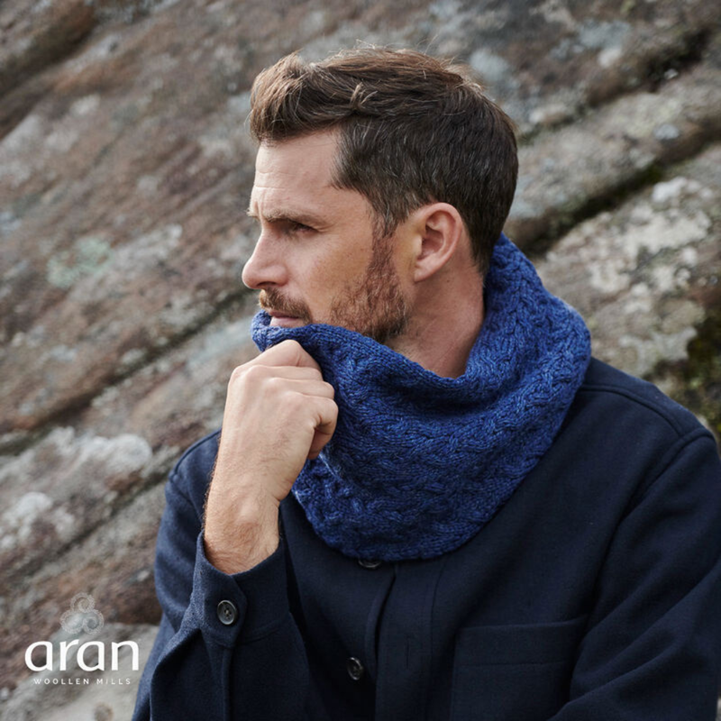 Merino Wool Infinity Cabled Scarf Navy